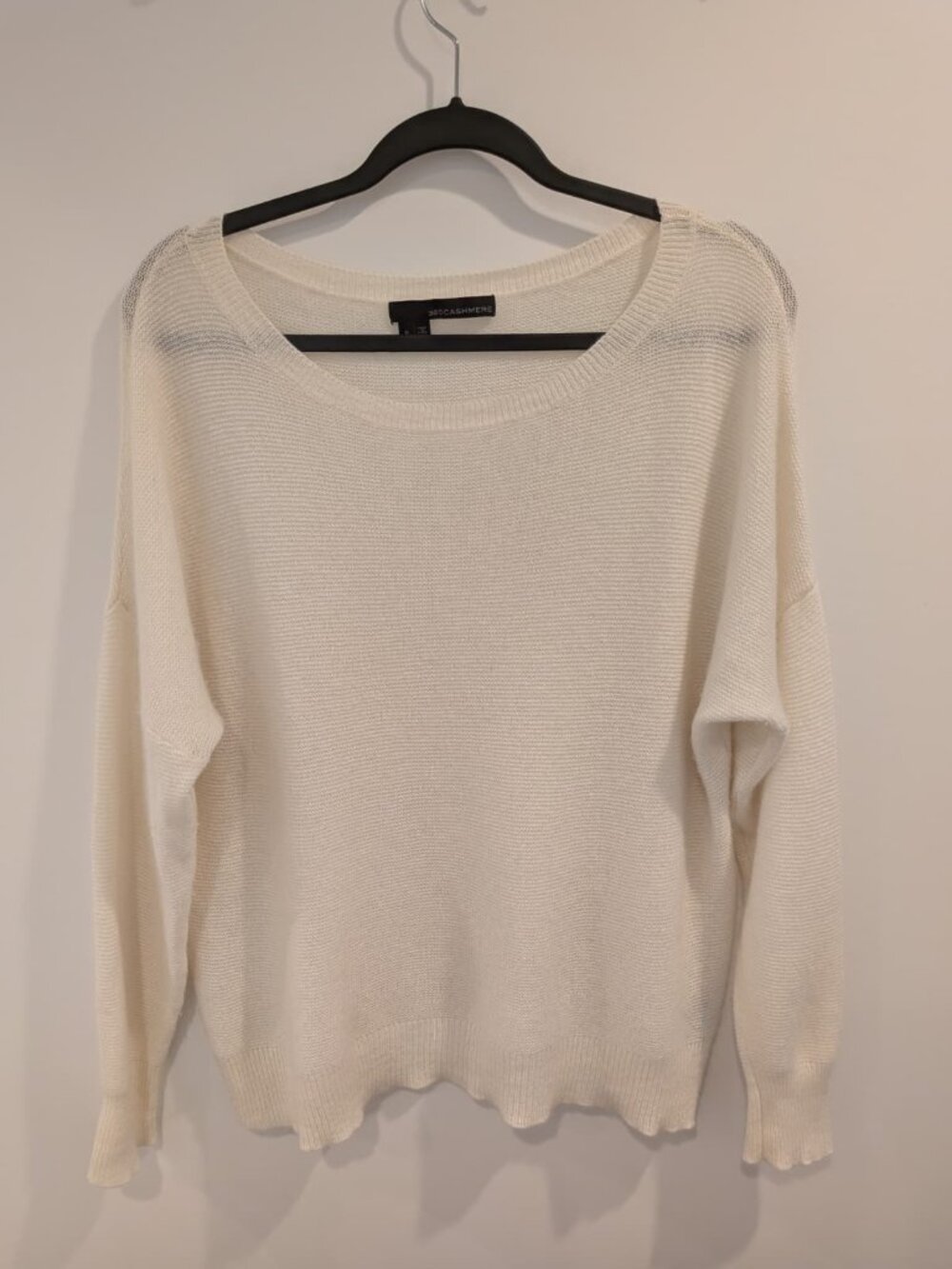 360 Cashmere 100% Cashmere Sheer White Oversized Sweater